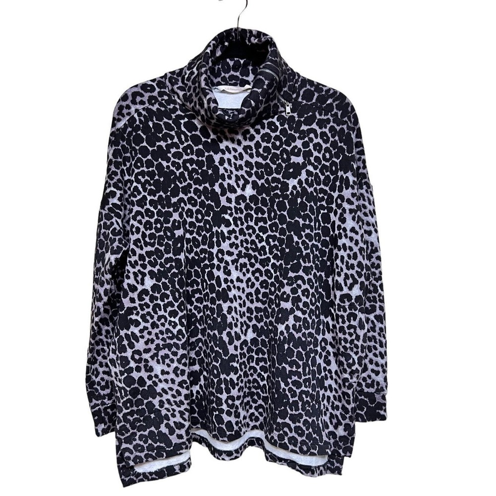 SOFT SURROUNDINGS FELINA PURPLE LEOPARD PRINT TURTLENECK TUNIC SWEATER‎ SIZE L